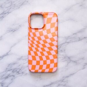 IPHONE CASE | Pink & Orange Checkered Phone Case – Stylish Protective Cover